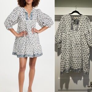 Woman’s XL Marea blockprint blue white dress cotton mini